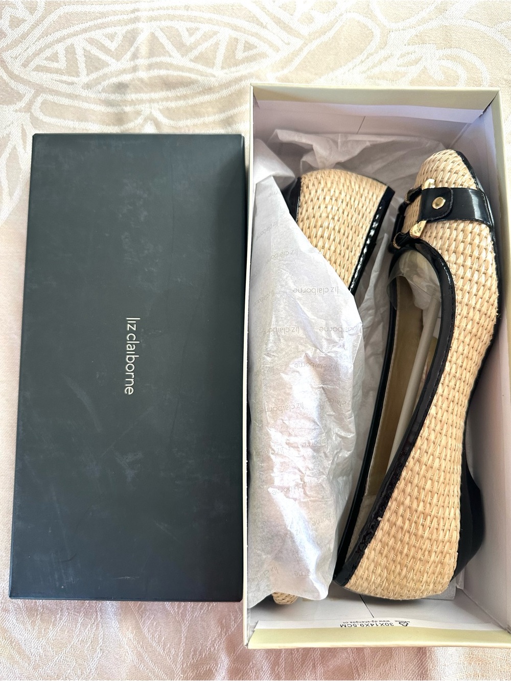 Liz Claiborne Aleya Woven Raffia Ballet Flats Natural Black Size 9M NWT - Picture 4 of 5